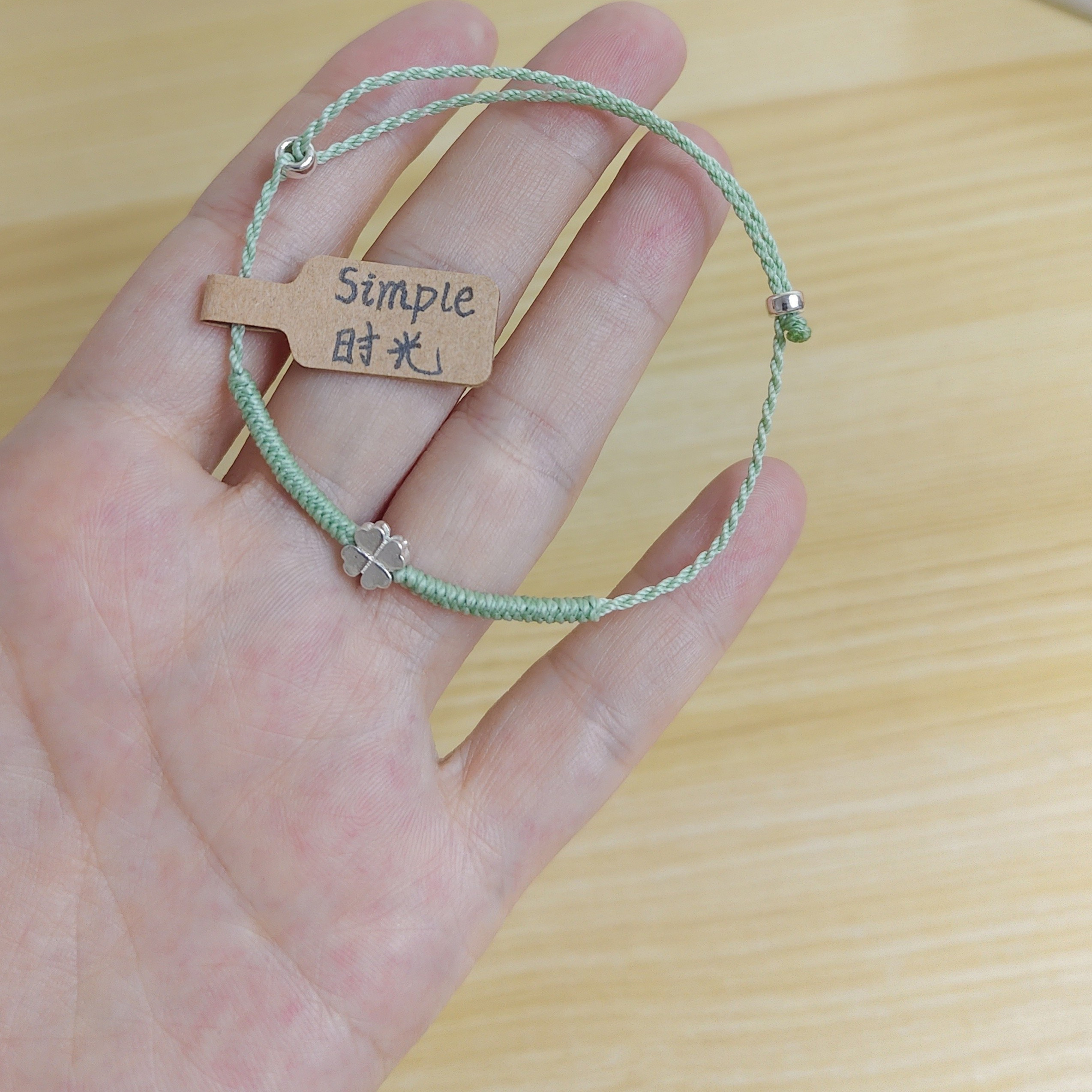S925纯银四叶草原创设计编织手绳