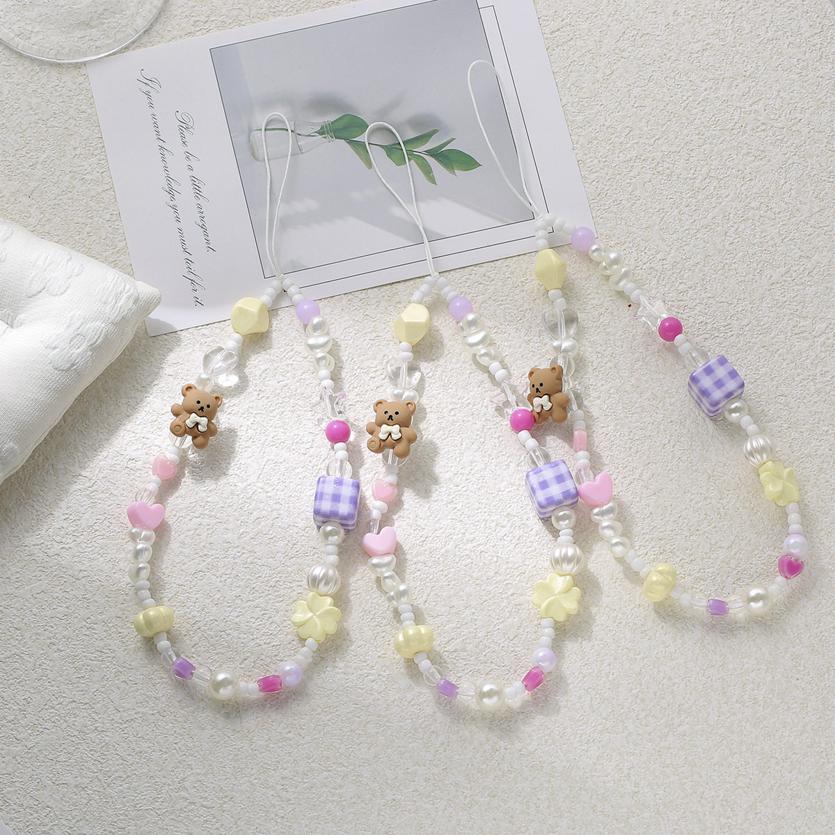 可爱卡通小熊手机挂绳diy手提链串珠挂饰通用手机壳少女心ccd相机