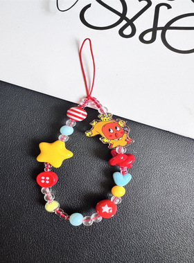 ins风韩系手机链黄色星星立体星星人串珠挂件手机手链ccd相机挂件