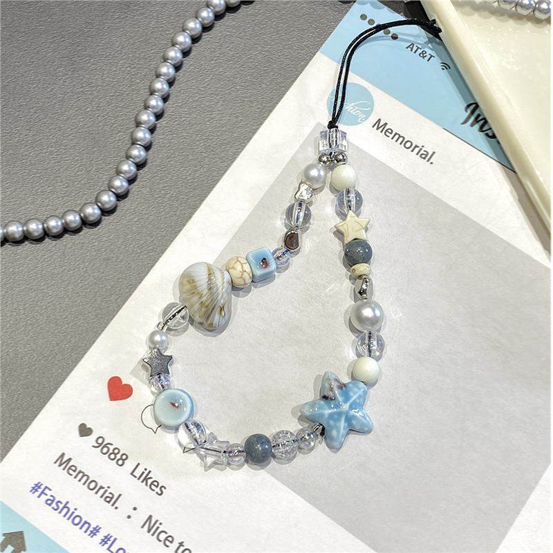 蓝色大海传说手机链条小清新ccd挂绳贝壳diy串珠相机挂饰防丢绳