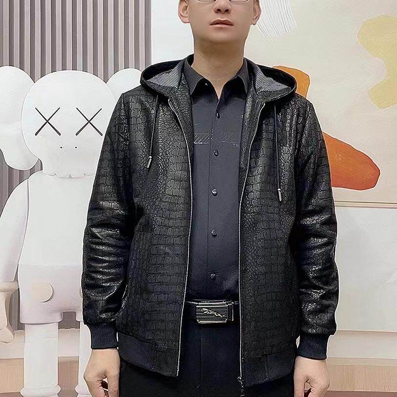 男士春秋款绵羊皮皮衣连帽外套