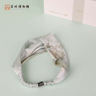 苏州博物馆 太湖雪联名款桑蚕丝双面印花发带女绑发简约真丝发带