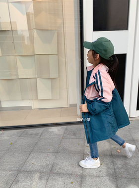 强推 炒鸡好看的拼接外套 儿童韩版 粉+绿色中长款夹棉防风外套