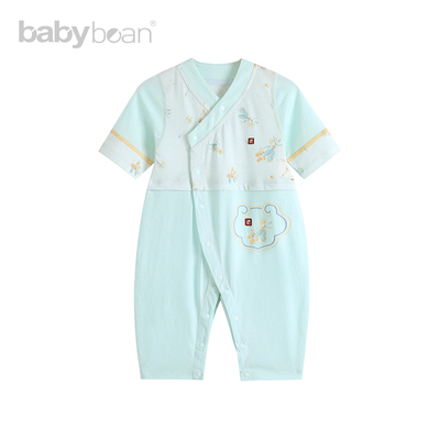 babybean亲豆礼文化偏开哈衣单面布透气舒适柔软吉猫弄晚晴