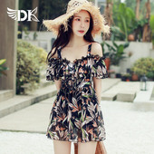 小胸泡温泉泳装 DK游泳衣女保守遮肚显瘦2025新款 性感聚拢连体裙式
