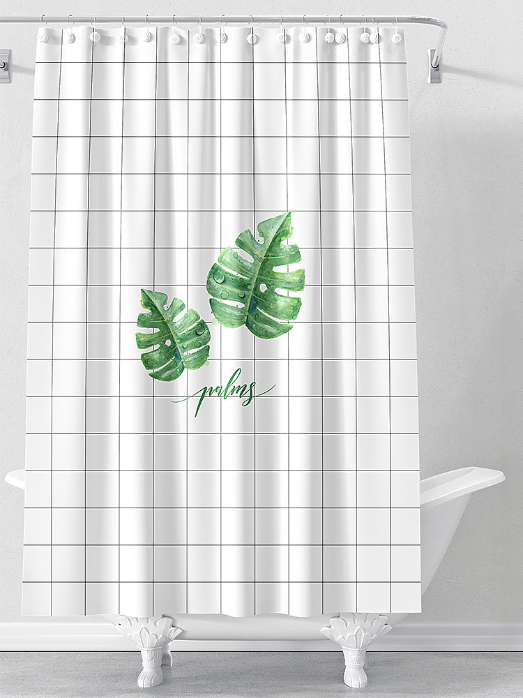 ins wind Nordic green shower curtain set Free hole thickened waterproof and mildewproof powder room partition Polyester fiber cloth hanging curtain