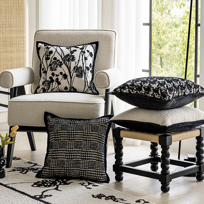 2025新款轻奢风北欧抱枕 45x45cm黑白沙发布艺靠枕