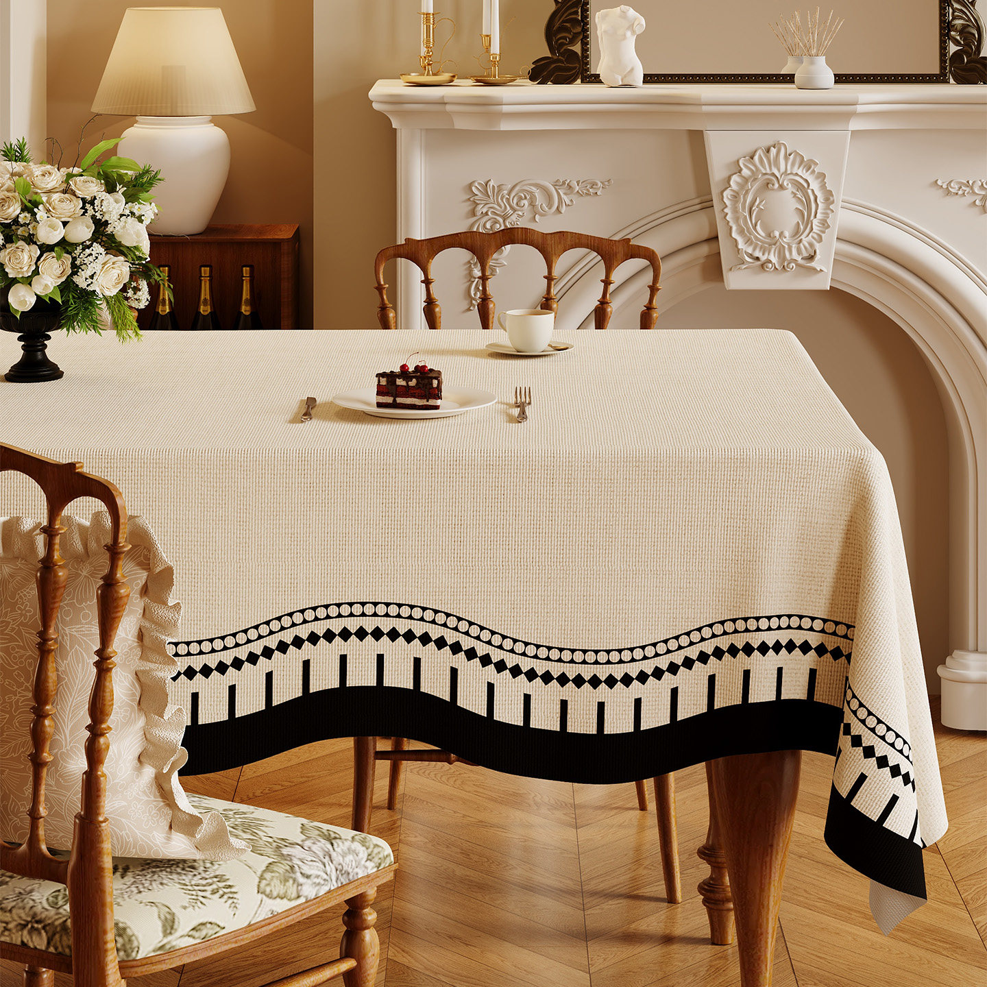 奶油风桌布防水防油免洗白色方形雪尼尔餐桌垫轻奢高级感茶几台布,居家布艺,桌布,淘宝优惠券,粉丝福利购,淘宝优惠卷