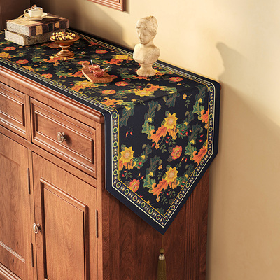 中古风桌旗轻奢高端长条茶桌垫布