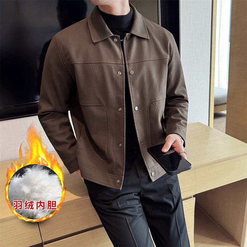 【羽绒服】翻领保暖男士短款外套冬季2025新款韩版修身潮流加厚夹