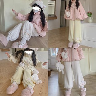 女高腰松紧休闲裤 原版 加绒灯笼裤 可爱冬季 面料复合银狐绒600多克