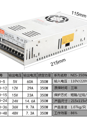 NES开关电源控制100W150W200W350W-5V12V1518V2736V48V-24V变压器