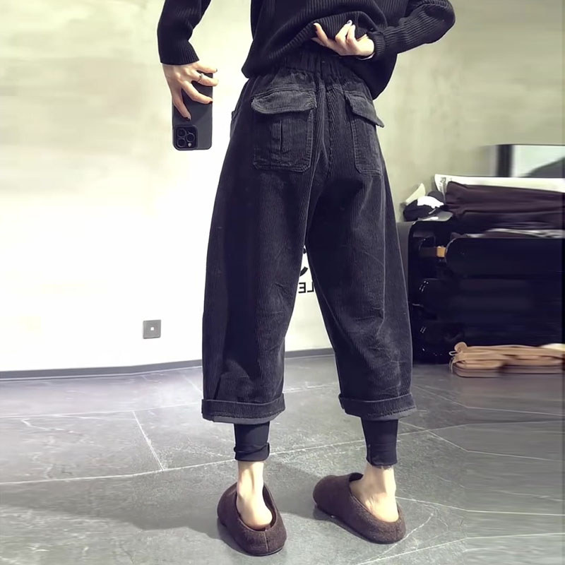 2025冬季新款今年流行爆款高腰宽松阔腿灯芯绒八分奶奶休闲裤子女