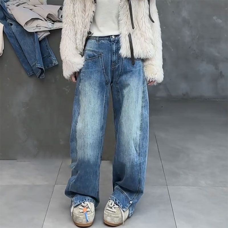 欧货高品质2025秋冬新款今年流行爆款高腰宽松阔腿弯刀牛仔裤子女