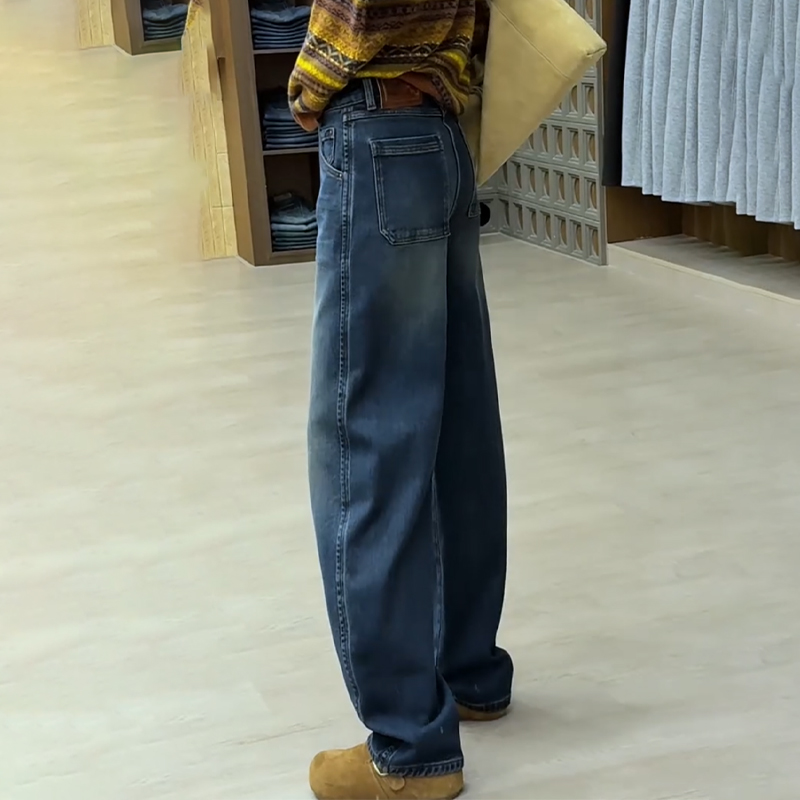 加厚绒欧货2025冬季新款今年流行爆款高腰窄版阔腿弯刀牛仔裤子女