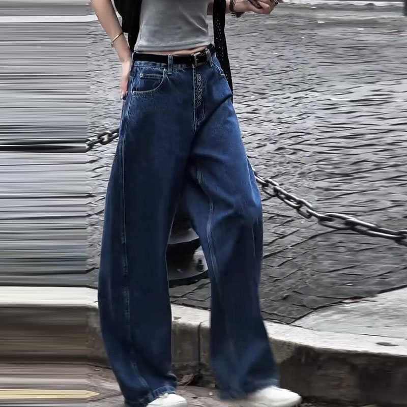 小众欧货2025早秋新款今年流行爆款高腰宽松直筒弯刀阔腿牛仔裤女
