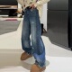 高腰宽松直筒双股位弯刀阔腿牛仔裤 美式 今年流行爆款 新款 2025春季