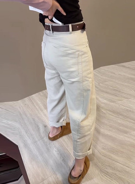 美式复古高腰灰色烟管牛仔裤女2026春新款梨形身材百搭休闲九分裤