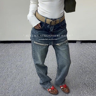 假两件屁帘裙裤女2025冬新款今年流行爆款高腰宽松直筒窄版牛仔裤