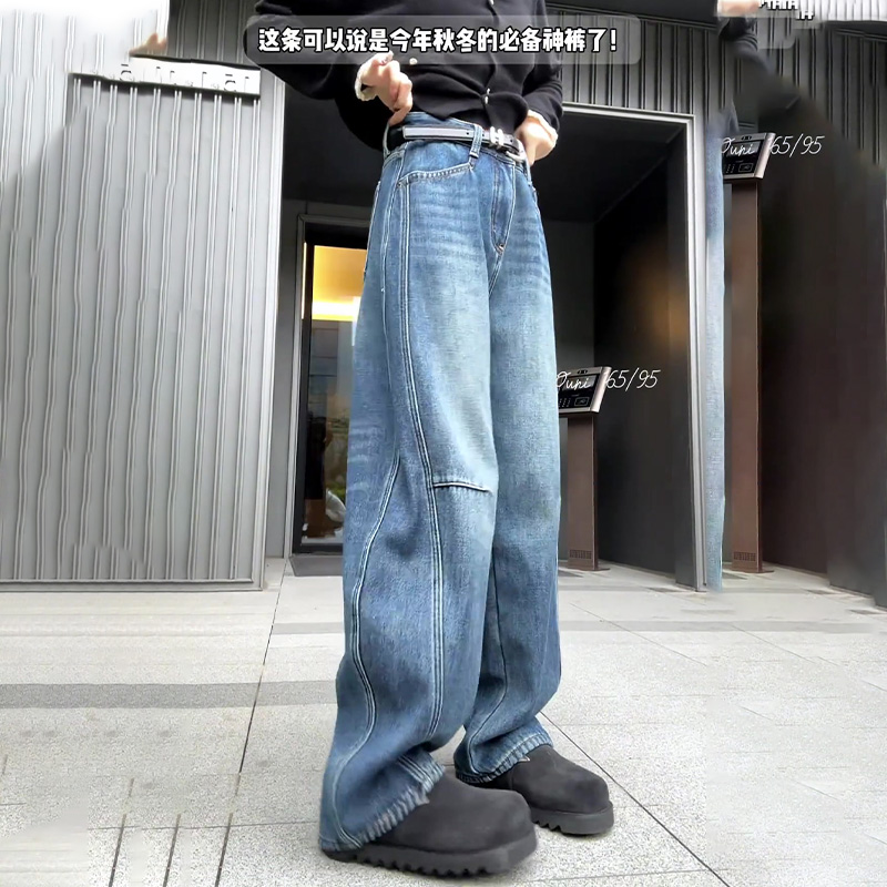 加绒美式2025冬季新款今年流行的爆款高腰宽松阔腿弯刀牛仔裤子女