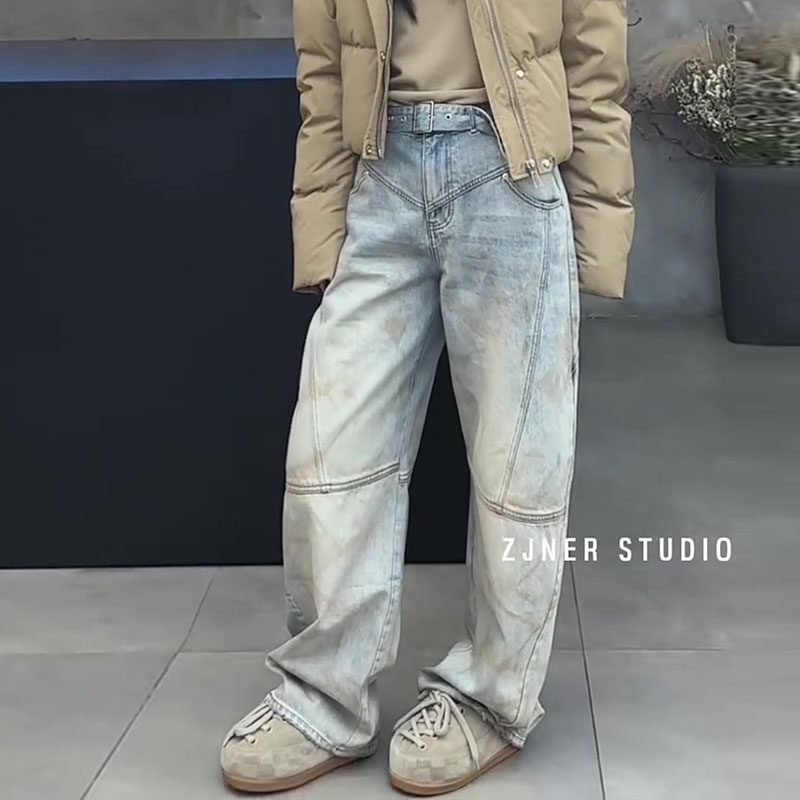 今年流行爆款2026春新款梨形身材高腰宽松直筒洗水线条阔腿牛仔裤,女装/女士精品,牛仔裤,淘宝优惠券,粉丝福利购,淘宝优惠卷