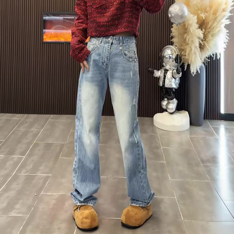 今年流行爆款2026春新款梨形身材高腰宽松直筒磨破窄版烟管牛仔裤,女装/女士精品,牛仔裤,淘宝优惠券,粉丝福利购,淘宝优惠卷