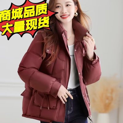 冬季红色短款羽绒棉服薄款轻薄女款2025新款时尚大码妈妈外套棉衣