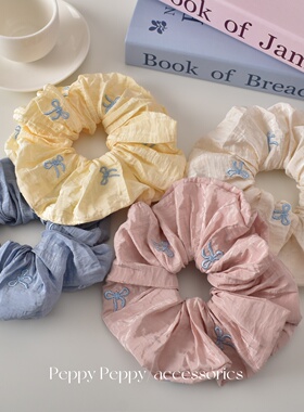 PeppyPeppy刺绣蝴蝶结奶油色大肠发圈女高弹力扎发皮筋发绳发饰女