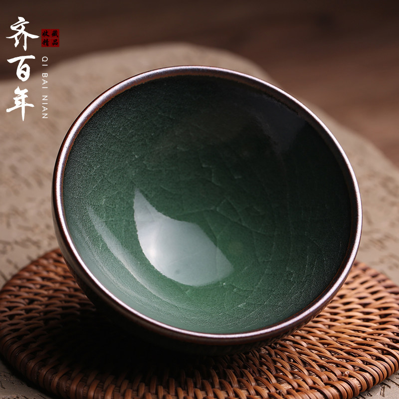 非遗大师范永寿龙窑柴烧翡翠绿冰裂建盏主人杯茶杯茶盏全手工茶器