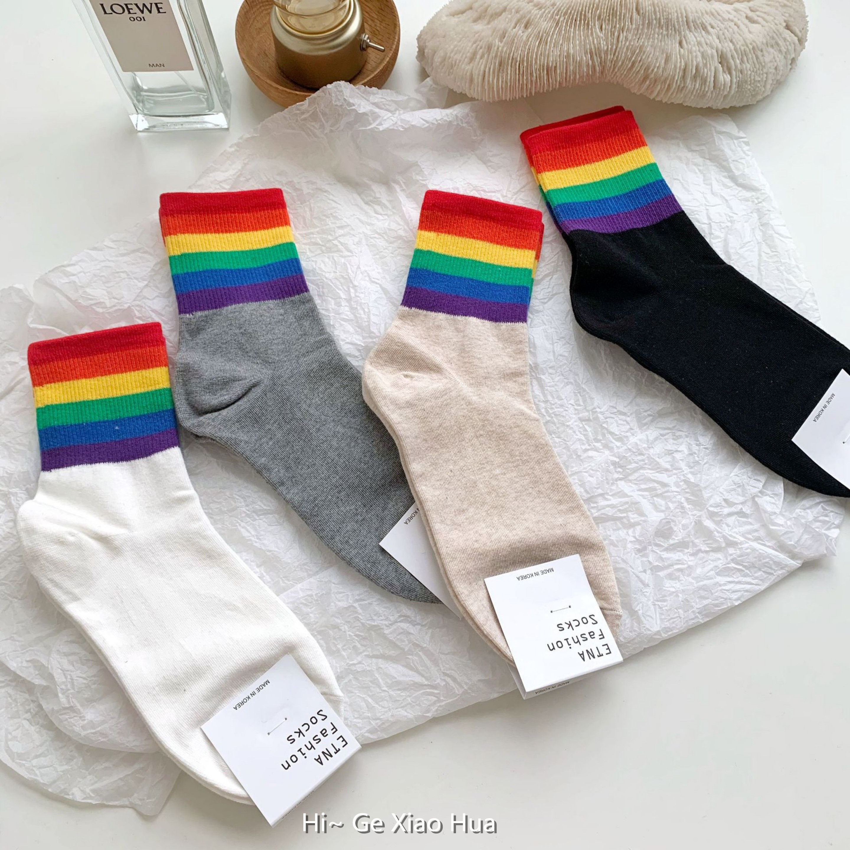 韩国进口etna袜子彩色袜条纹款袜运动袜简约袜中筒款袜子棉袜女袜