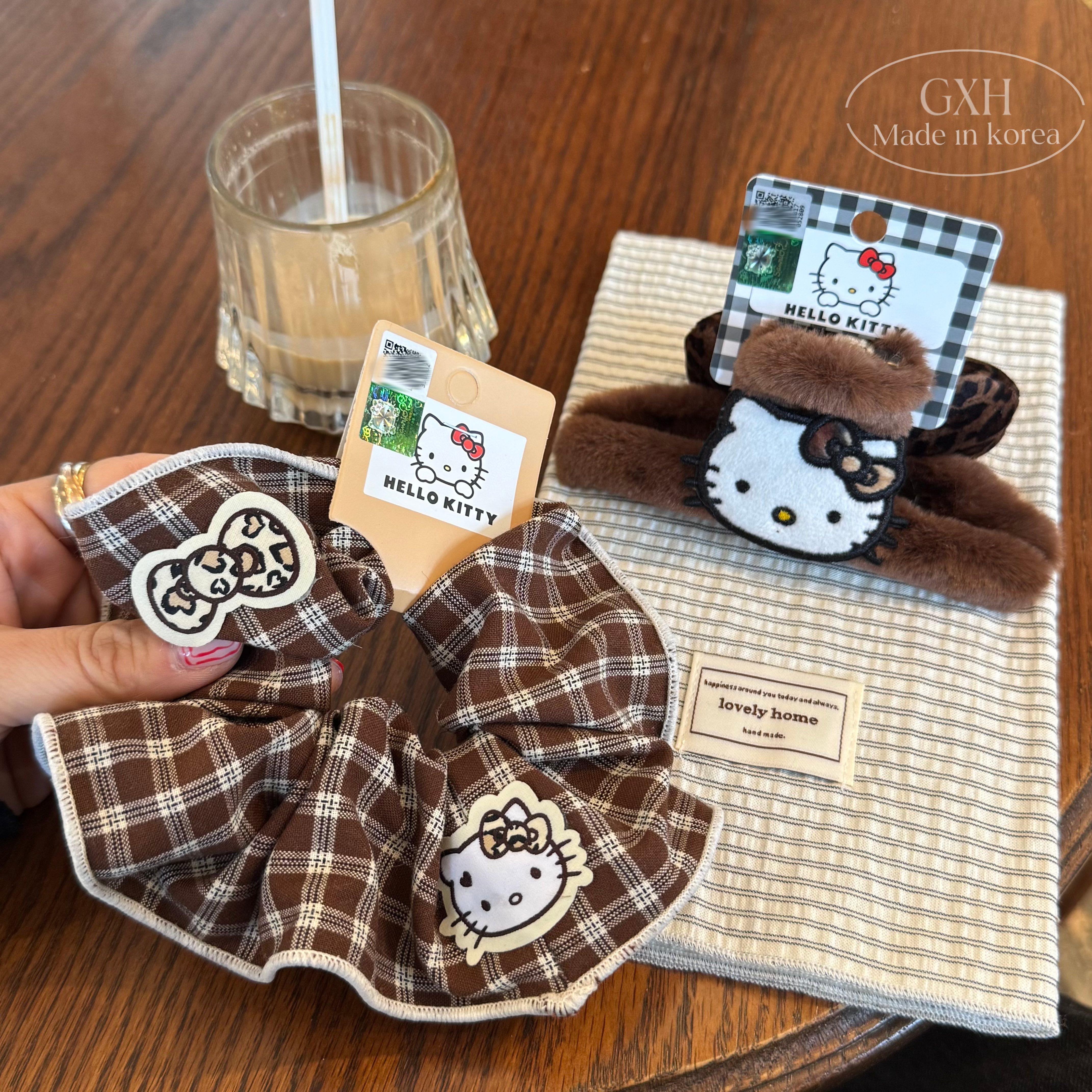 HelloKitty棕咖系格纹毛绒绒发饰