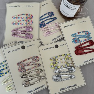 包邮春夏pom.kr跳色对夹亮晶晶碎发夹波点印花BB夹实用女童侧边夹