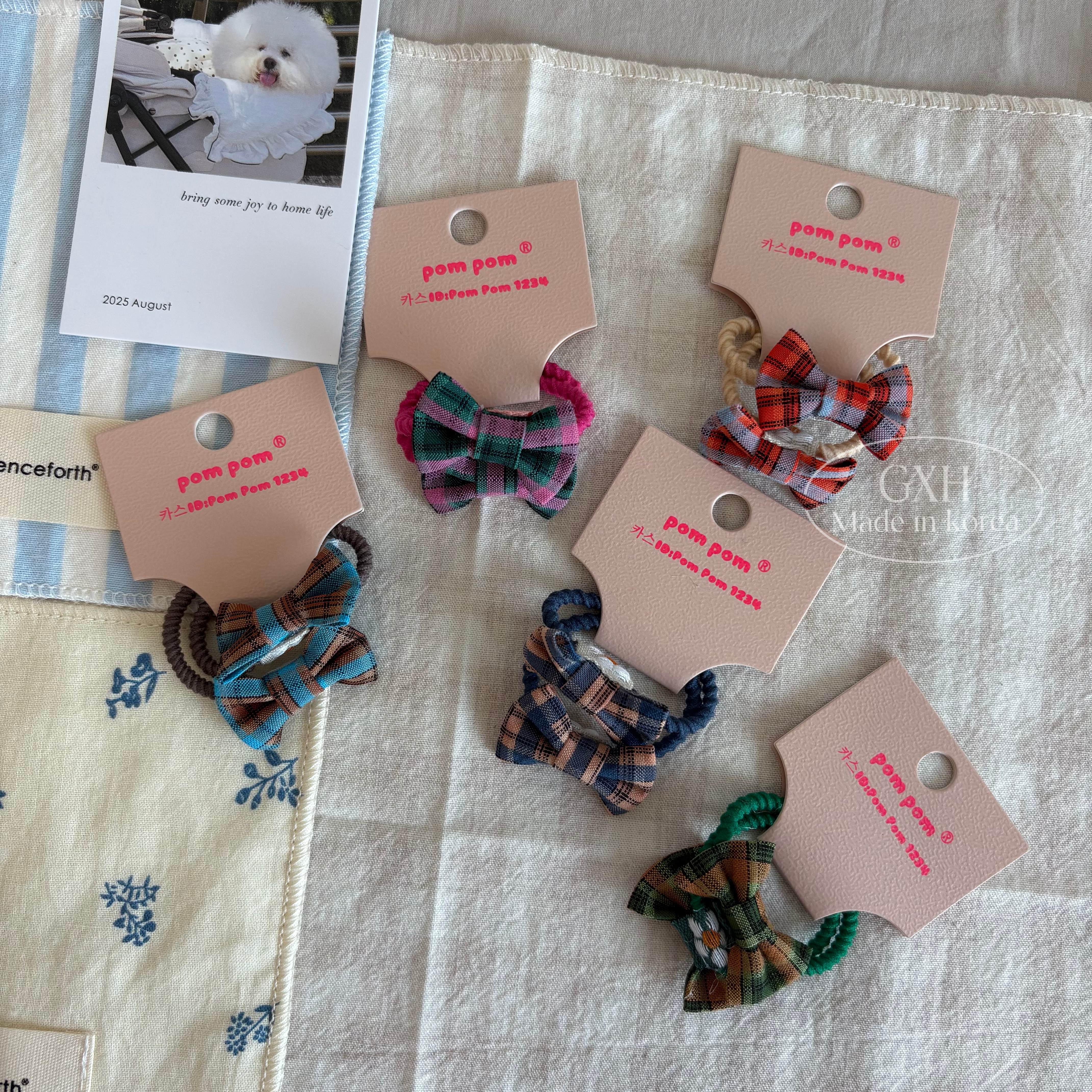 韩国POM可爱格纹mini领结小发圈