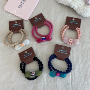 包邮韩国进口POM POM布艺藕节发圈奶乎乎领结女童头绳蝴蝶结皮筋