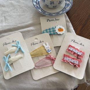 pom.kr韩系可爱发夹百搭花边小兔掰掰夹格子蝴蝶结刘海夹女童边夹