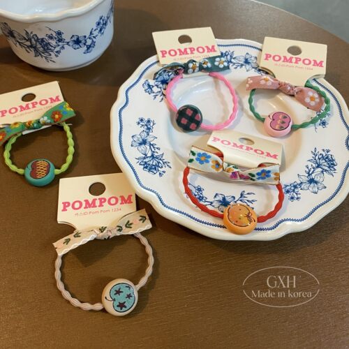pom春新品！彩绘苹果纽扣皮筋！