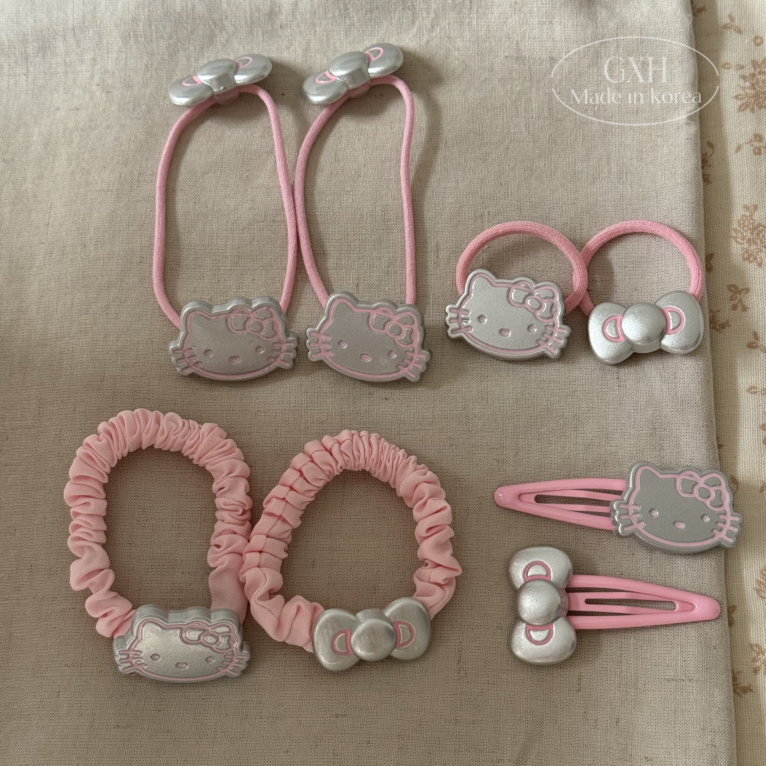 卡通kt女童发饰银色高弹力不伤发小肠圈领结BB夹粉色系宝宝小发圈,童装/婴儿装/亲子装,发饰,淘宝优惠券,粉丝福利购,淘宝优惠卷