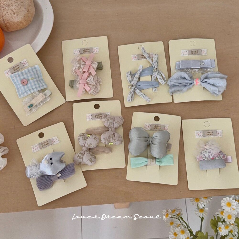 包邮韩系蝴蝶结发夹可爱少女布艺蕾丝格子碎发刘海夹套装发饰女士