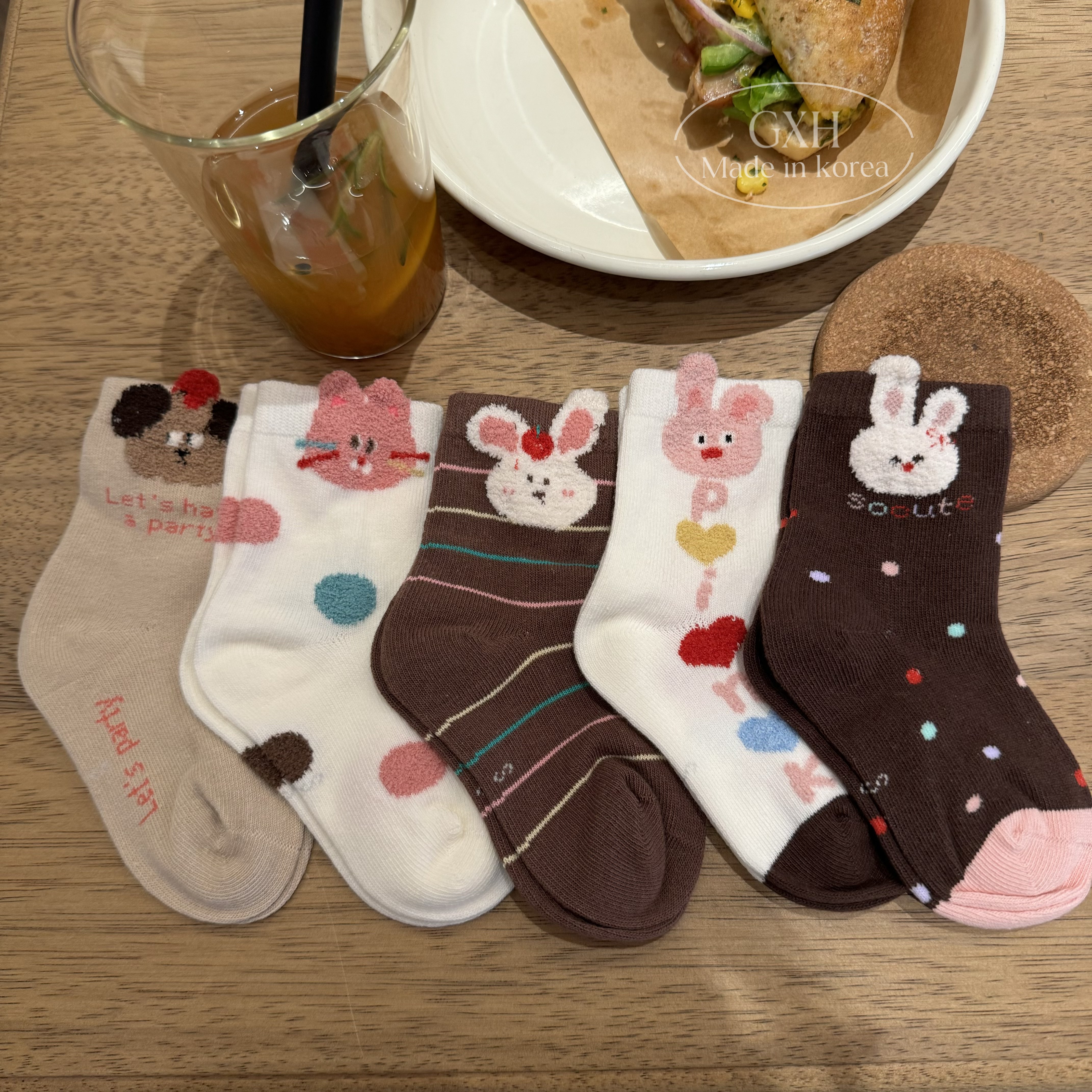 包邮女童5双装秋花边袜子弹力条纹爱心中筒袜女宝袜撞色可爱棉袜