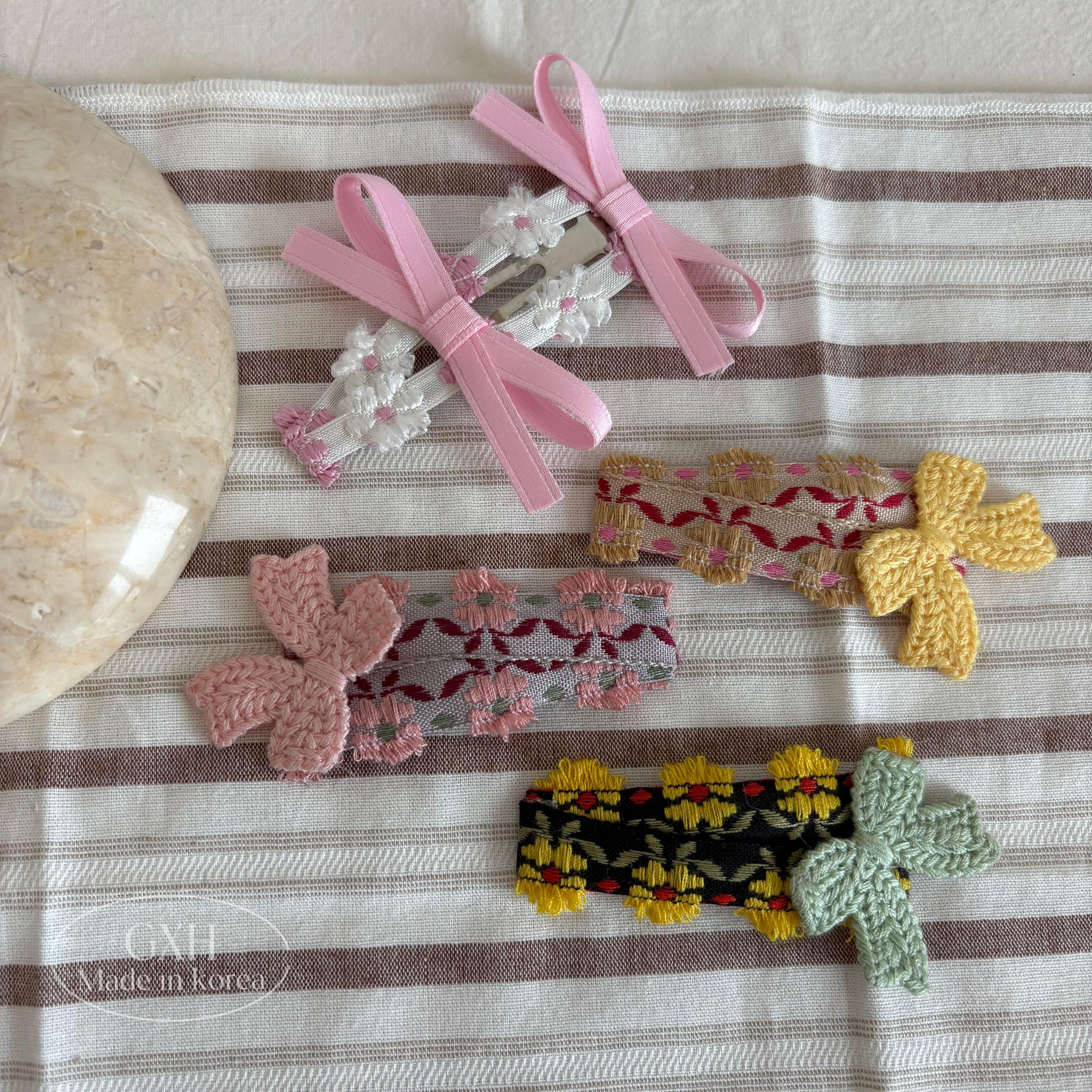 包邮韩国进口碎花小雏菊布艺水滴BB夹蝴蝶结飘带刘海边夹女童发饰