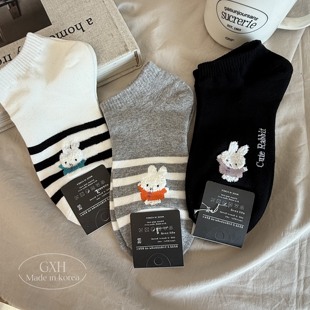 韩国进口条纹女袜卡通米菲兔短筒袜可爱百搭舒适棉袜 包邮 四双