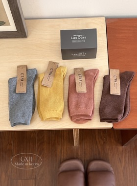 韩国进口美拉德色系女袜ENTA紧口棉袜吸汗通勤百搭中筒袜秋冬袜子