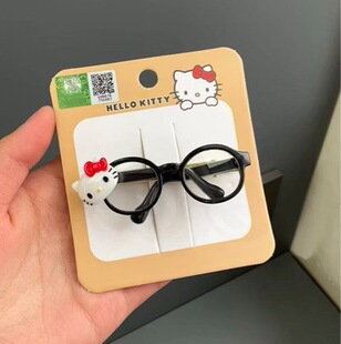 三丽鸥发夹Hello 眼镜造型发夹凯蒂猫发饰可爱发卡女 Kitty黑色