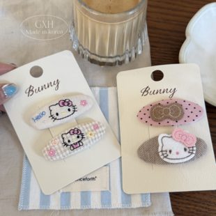 刺绣HelloKitty甜美掰掰夹格子点点彩色凯蒂猫对夹女童KT半包发夹