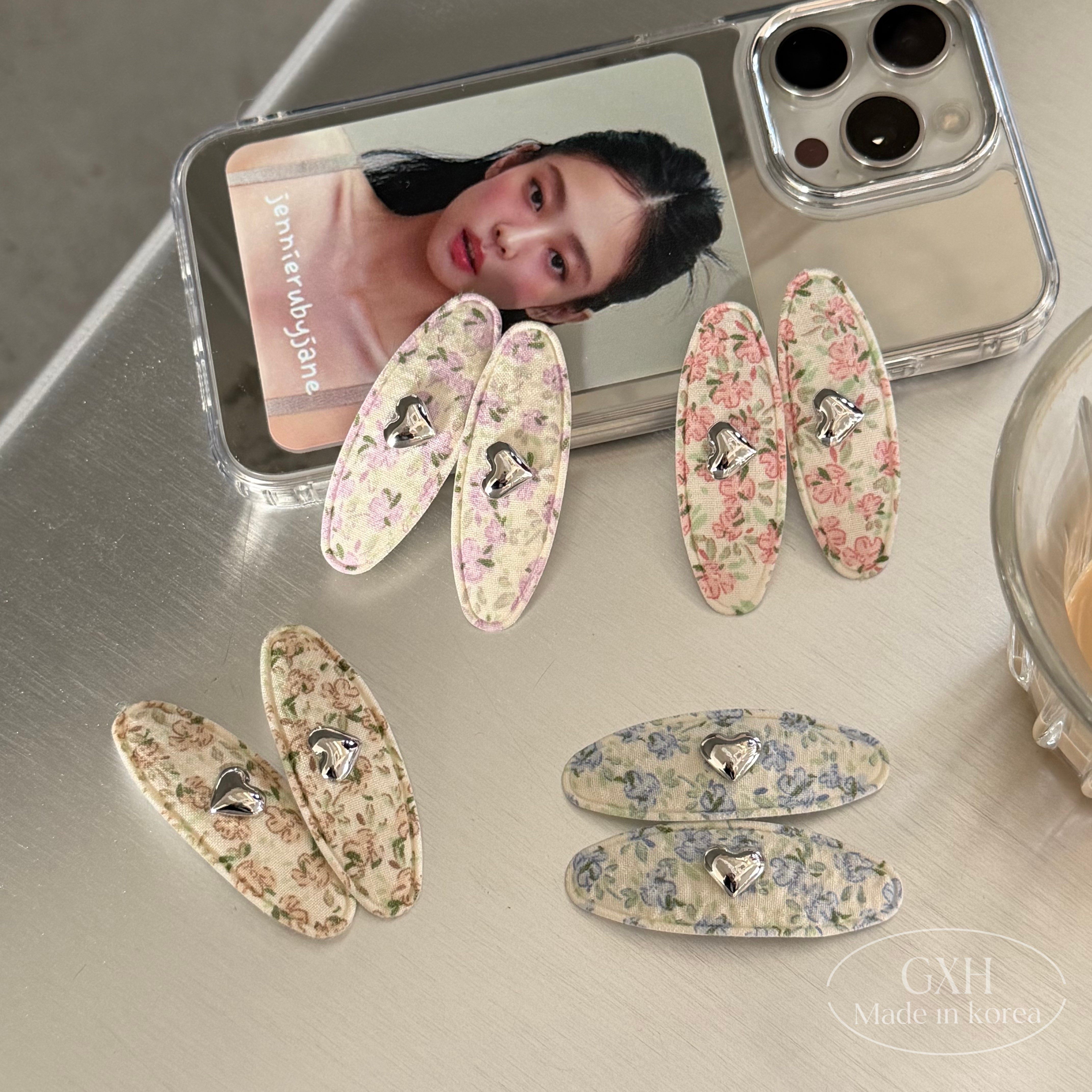 包邮韩国欧尼同款法式田园小碎花爱心椭圆BB夹布艺刘海侧边夹发饰