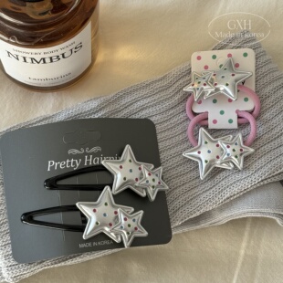 波点星星女童对夹可爱双子星BB夹奶油彩色小发绳简约百搭马尾皮筋