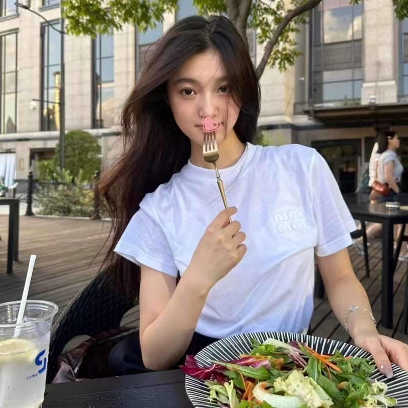 深圳南油高版本 2025夏装中长款字母贴布刺绣正肩上衣宽松短袖T恤