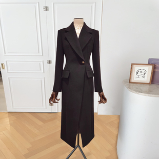 高端2025新款气质通勤毛呢外套西装料一粒扣修身长款呢子大衣女冬