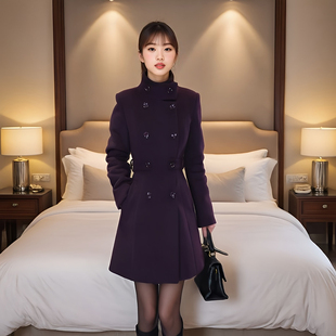 高奢双排扣收腰短款加棉款毛呢大衣显瘦气质小个子时尚羊毛呢外套