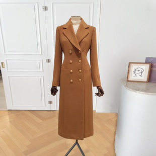 西装式呢子大衣女长款2025秋冬季新款赫本风斜纹修身显瘦毛呢外套
